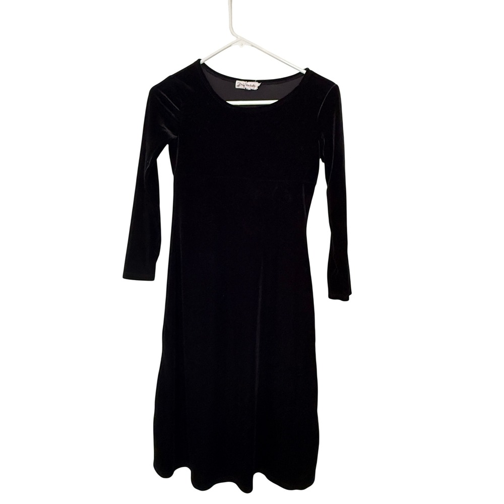 My Michelle Velvet Dress Women 10 Black Long Sleeve Scoop Neck Midi USA Made